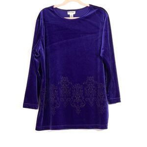 DVF Diane Von Furstenberg Velvet Tunic Top Sz 1X Purple Long Sleeve Vintage